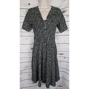 Effie's Heart Musical Notes Print Knit Dress M Fit & Flare Black Retro Pockets